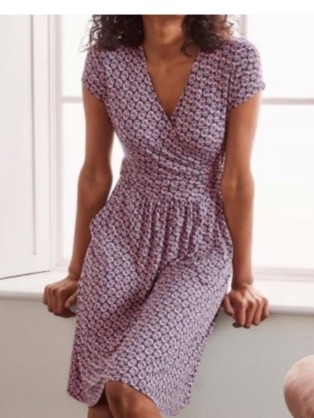 BODEN WRAP SURPLICE DRESS VISCOSE SHORT SLEEVE MIDI-DRESS SIZE 12 ASPHALT BERRY